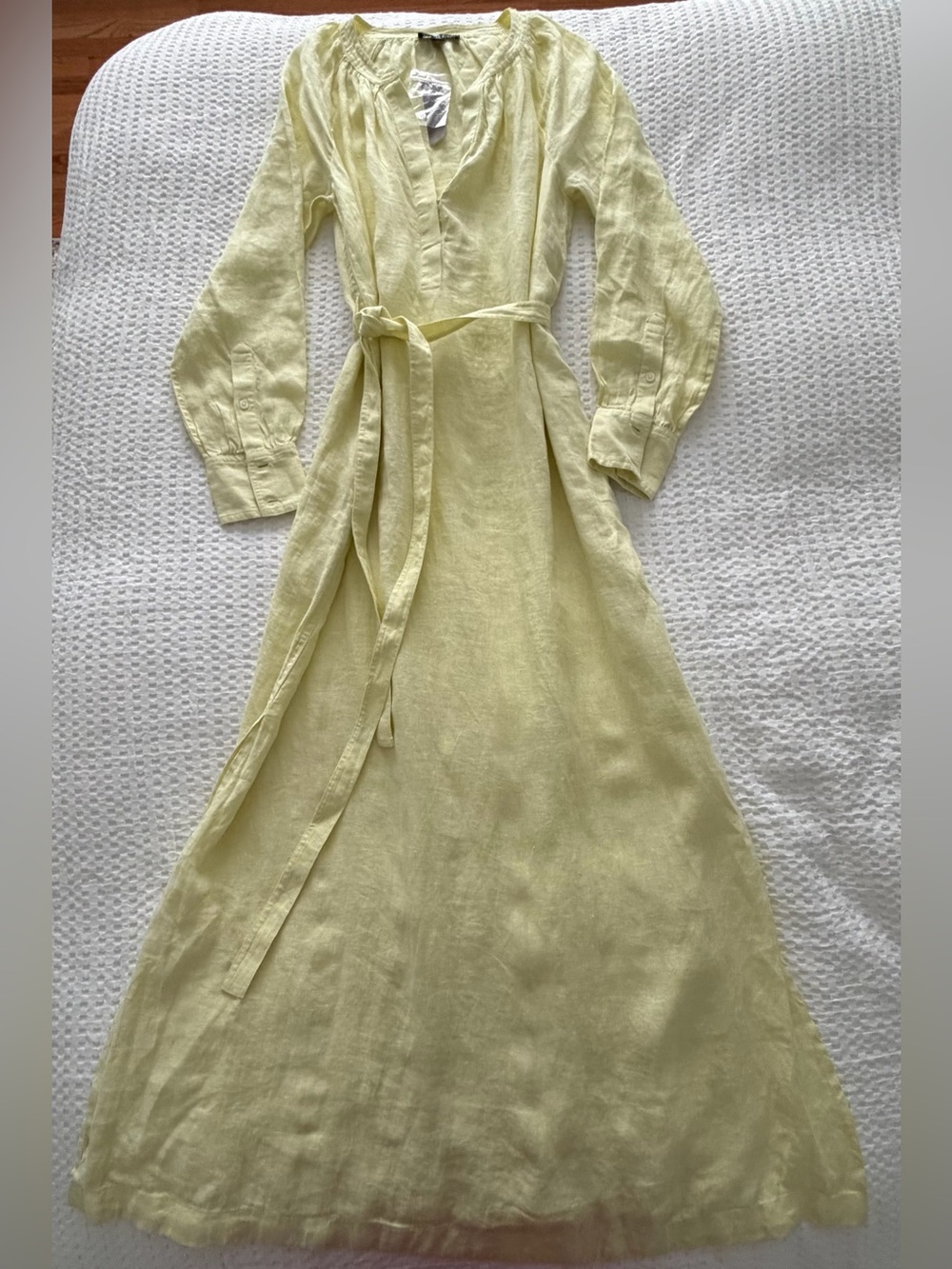 NWT J.Crew 100% Linen Belted Maxi Dress Pale Yellow XS